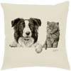 Cushion - Border Collie and Kitten by Mike Sibley
